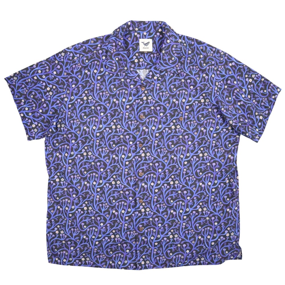 Yiume‎ Midnight Garden Hawaiian Aloha Shirt Mens XXXL Purple Blue Floral Cotton